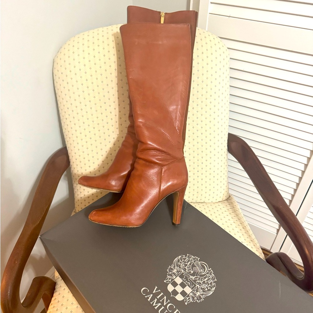 Vince Camuto Brown Thick High Heel Winter Boots